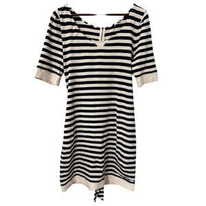 Banana Republic Blue and Cream Mini Dress with Cuffed Sleeves